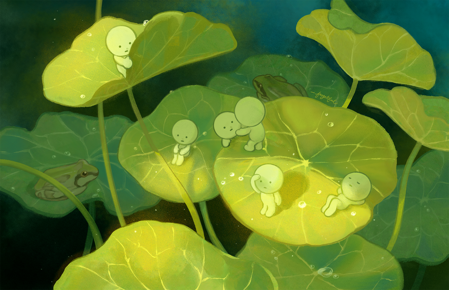 nasturtium + frog + smiski art print (8.5 x 5.5")