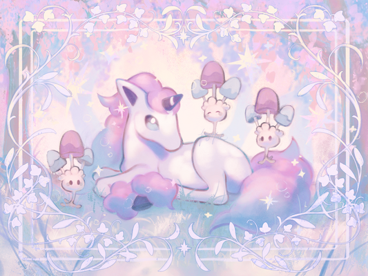 galarian ponyta & morelulls iridescent foil print