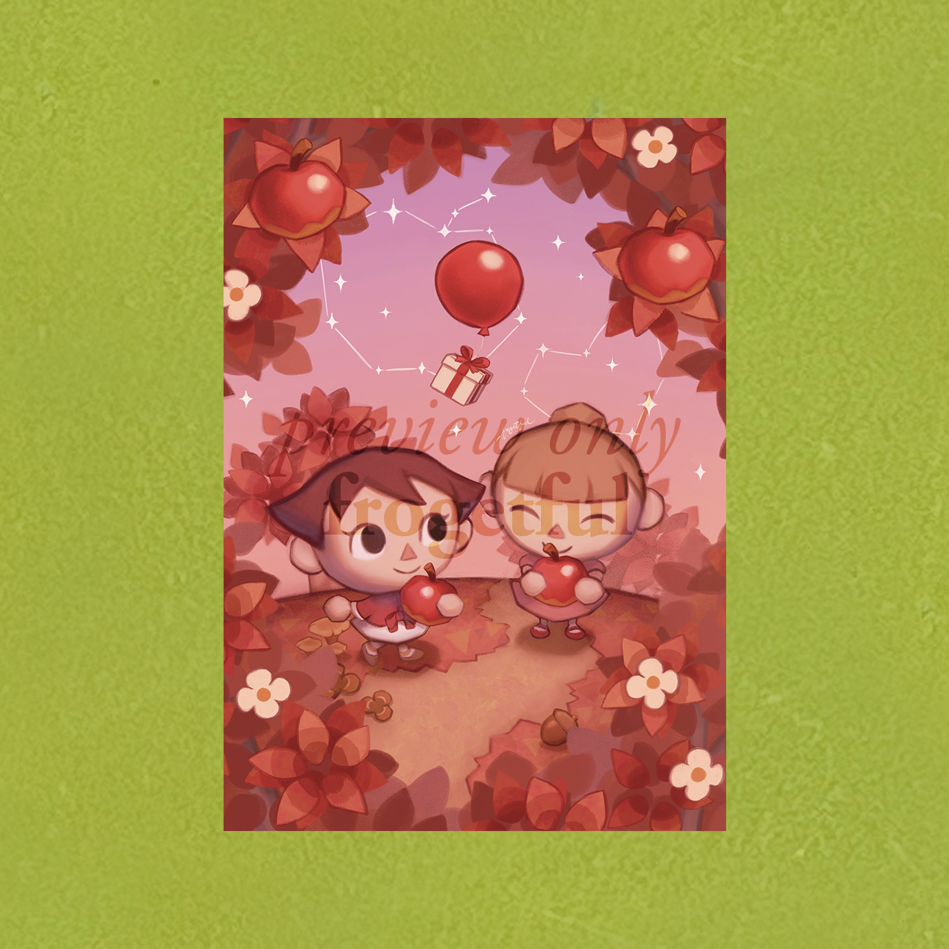 animal crossing autumn apple picking a5 print
