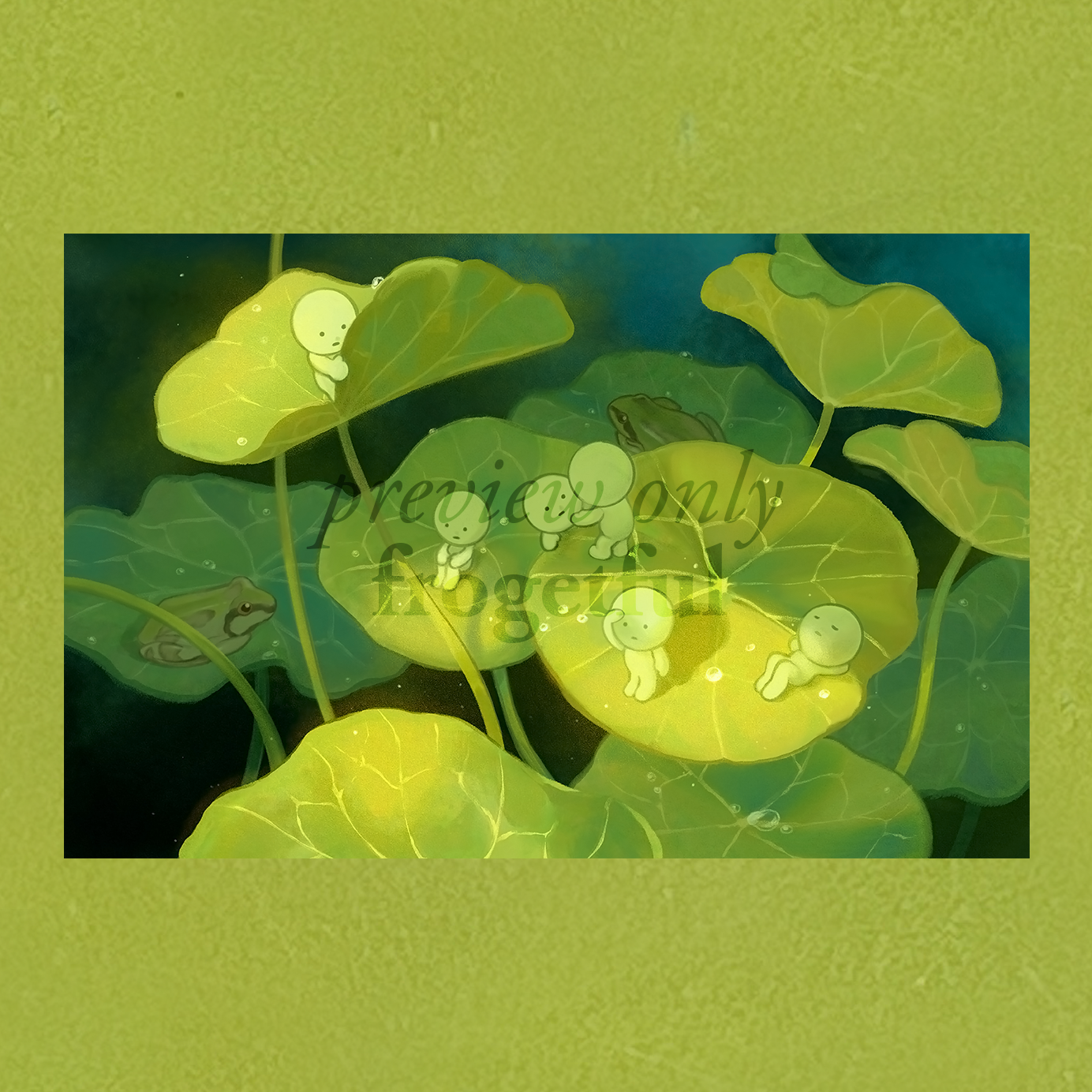 nasturtium + frog + smiski art print (8.5 x 5.5")