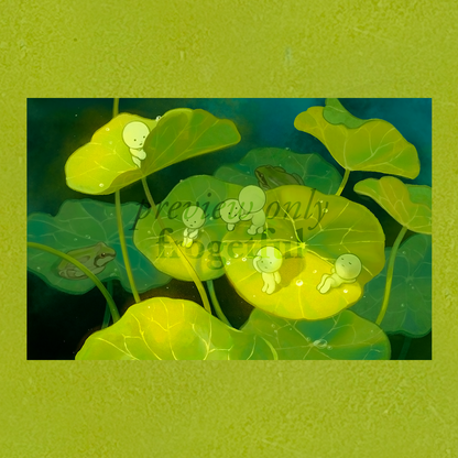 nasturtium + frog + smiski art print (8.5 x 5.5")