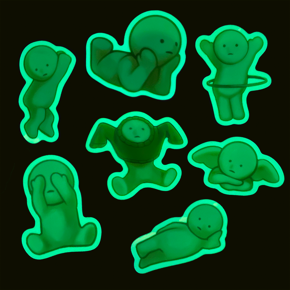 holographic glow-in-the-dark smiski stickers